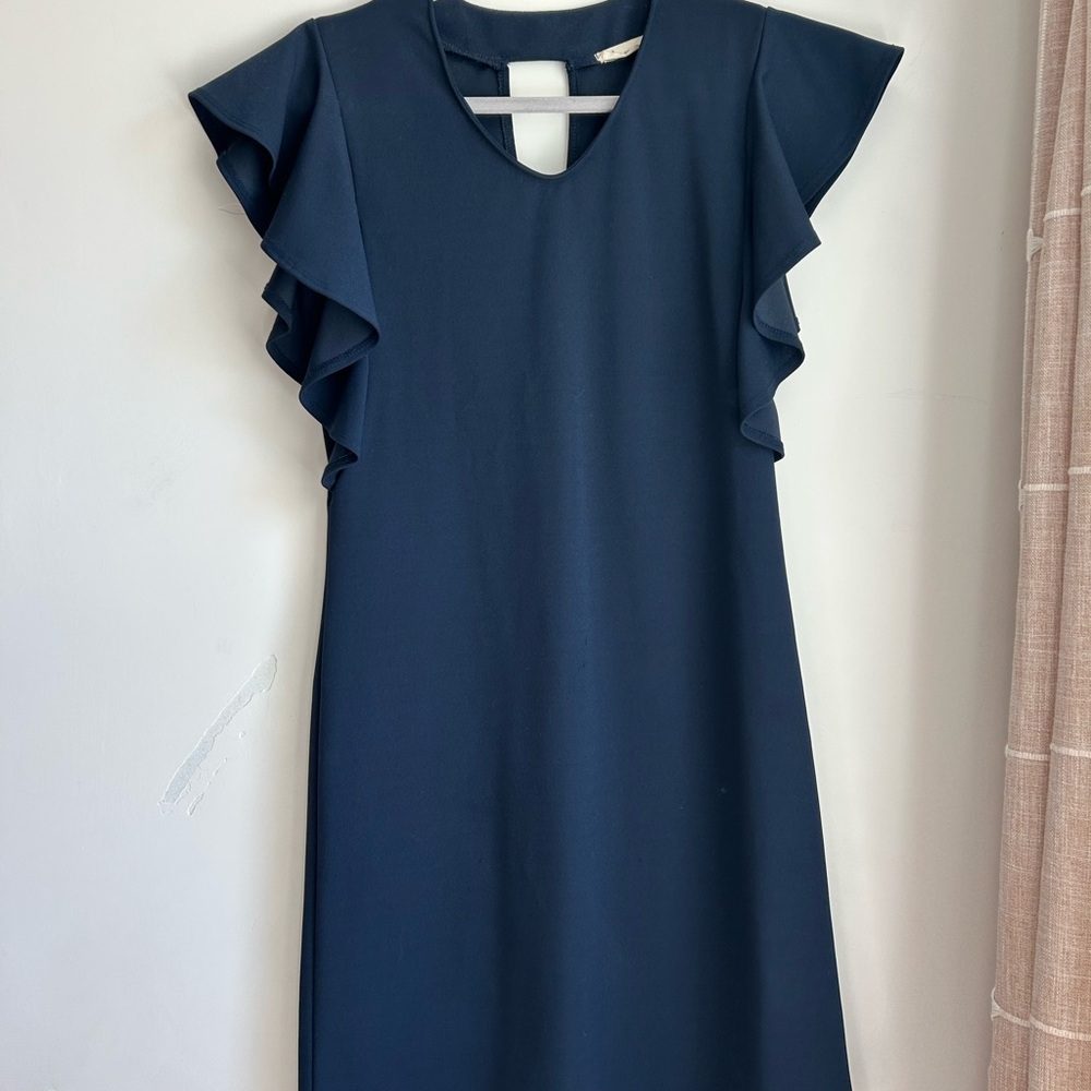 Navy Blue Ruffle Sleeve Dress